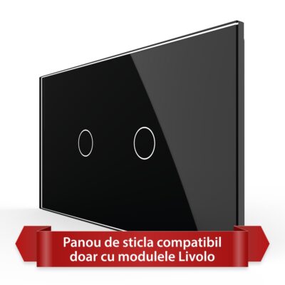 Panou Intrerupator Simplu + Simplu cu Touch LIVOLO din Sticla, Standard Italian – 4M culoare neagra