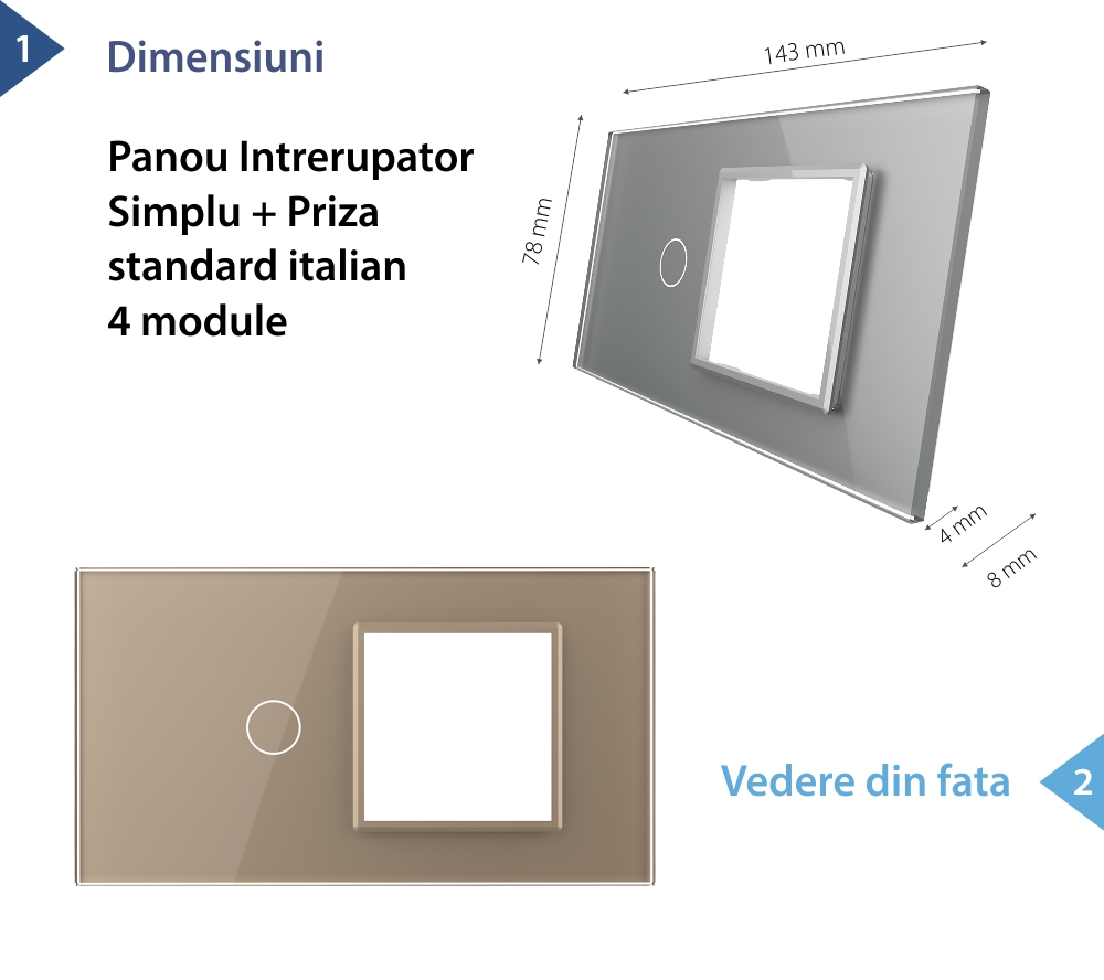 Panou Intrerupator Simplu cu Priza LIVOLO din Sticla, Standard Italian – 4M