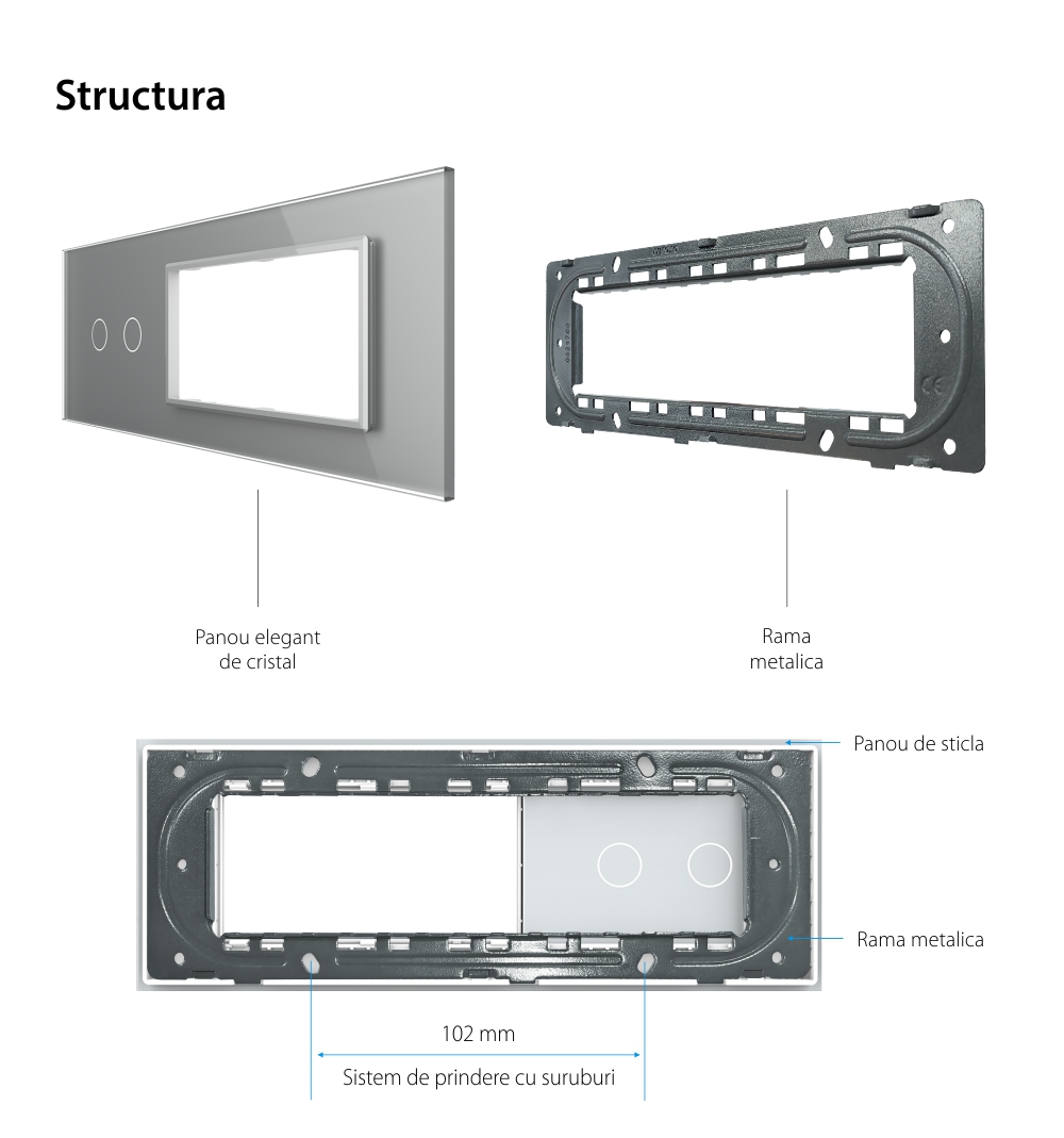 Panou Intrerupator Dublu cu 2 Prize LIVOLO din Sticla, Standard Italian – 6/7M