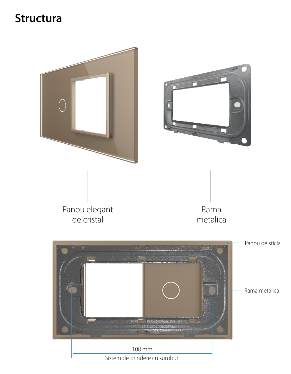 Panou Intrerupator Simplu cu Priza LIVOLO din Sticla, Standard Italian – 4M