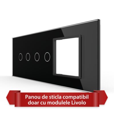 Panou Intrerupator Dublu + Dublu cu Priza LIVOLO din Sticla, Standard Italian – 6/7M culoare neagra