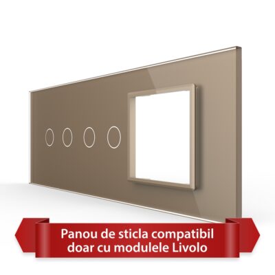 Panou Intrerupator Dublu + Dublu cu Priza LIVOLO din Sticla, Standard Italian – 6/7M culoare aurie