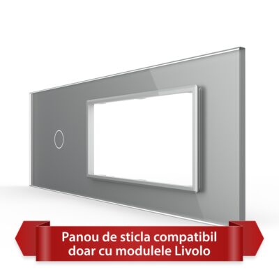 Panou Intrerupator Simplu cu 2 Prize LIVOLO din Sticla, Standard Italian – 6/7M culoare gri