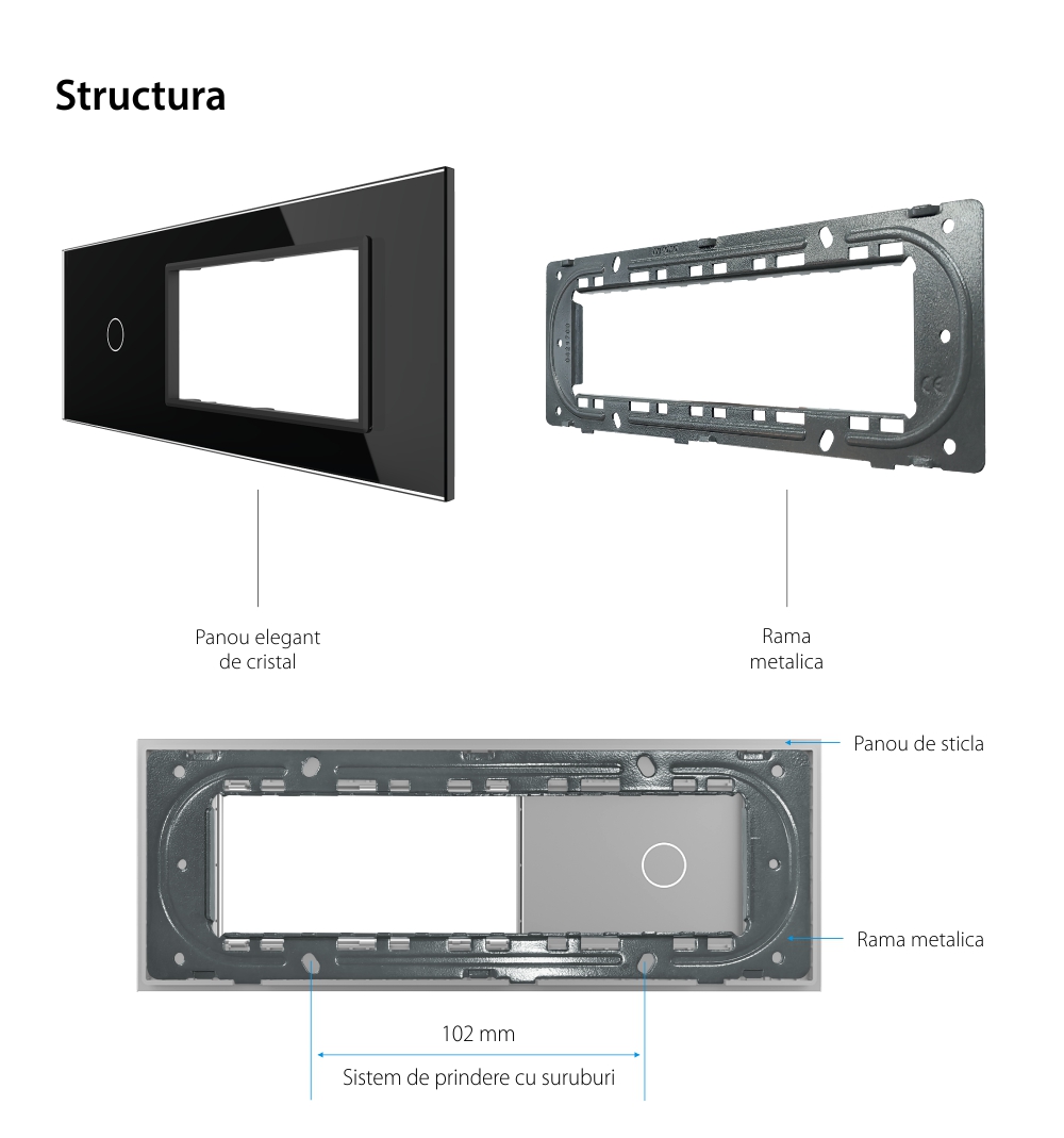 Panou Intrerupator Simplu cu 2 Prize LIVOLO din Sticla, Standard Italian – 6/7M