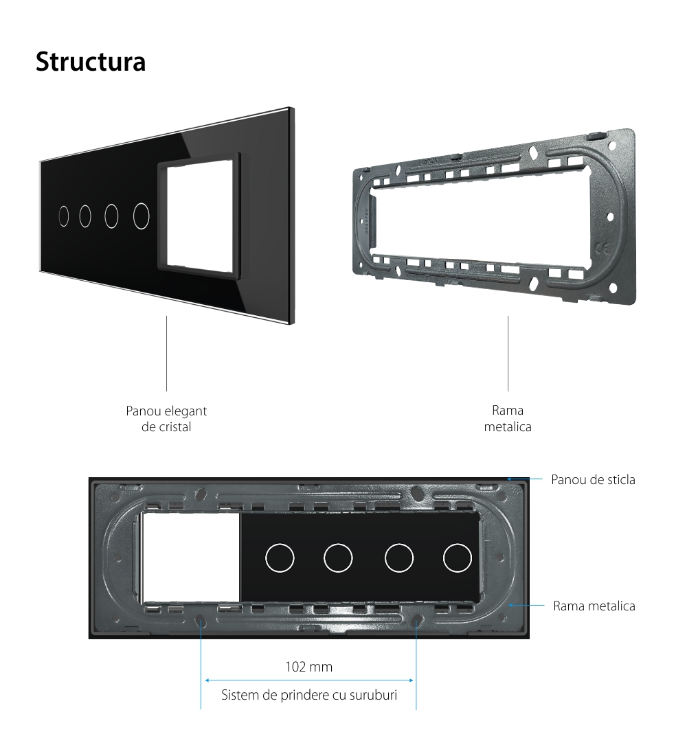 Panou Intrerupator Dublu + Dublu cu Priza LIVOLO din Sticla, Standard Italian – 6/7M