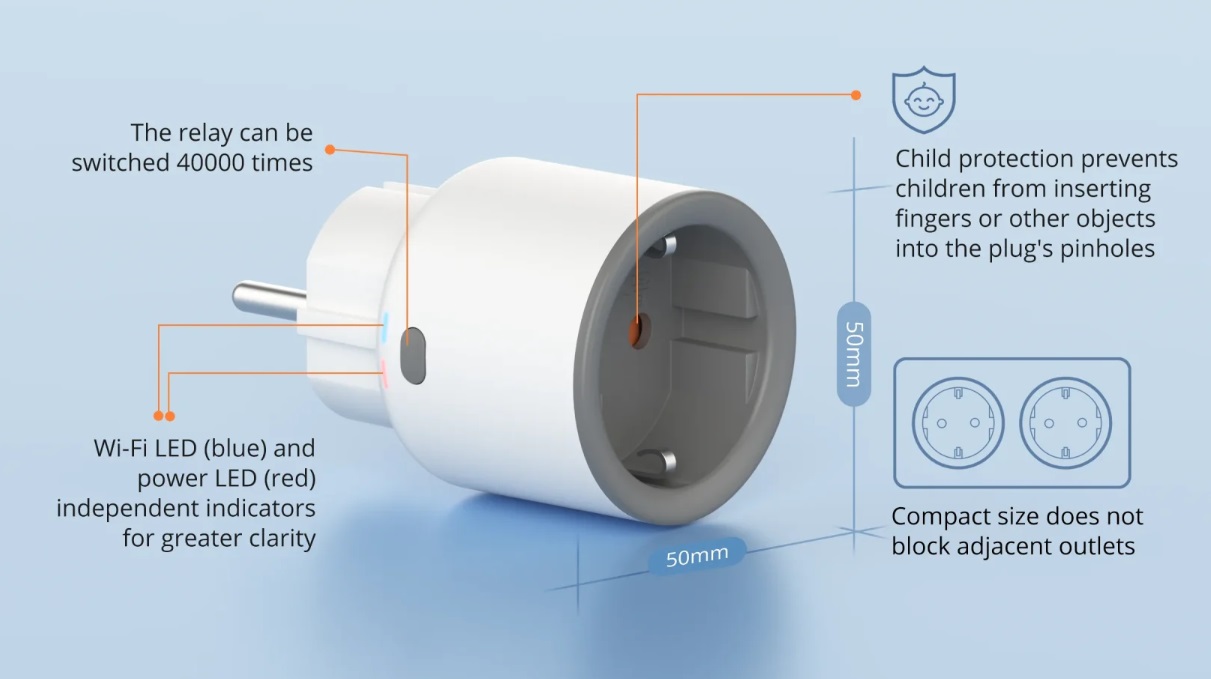 Priza inteligenta Sonoff S60TPF cu Monitorizare Consum, Wi-Fi, Programare si Control