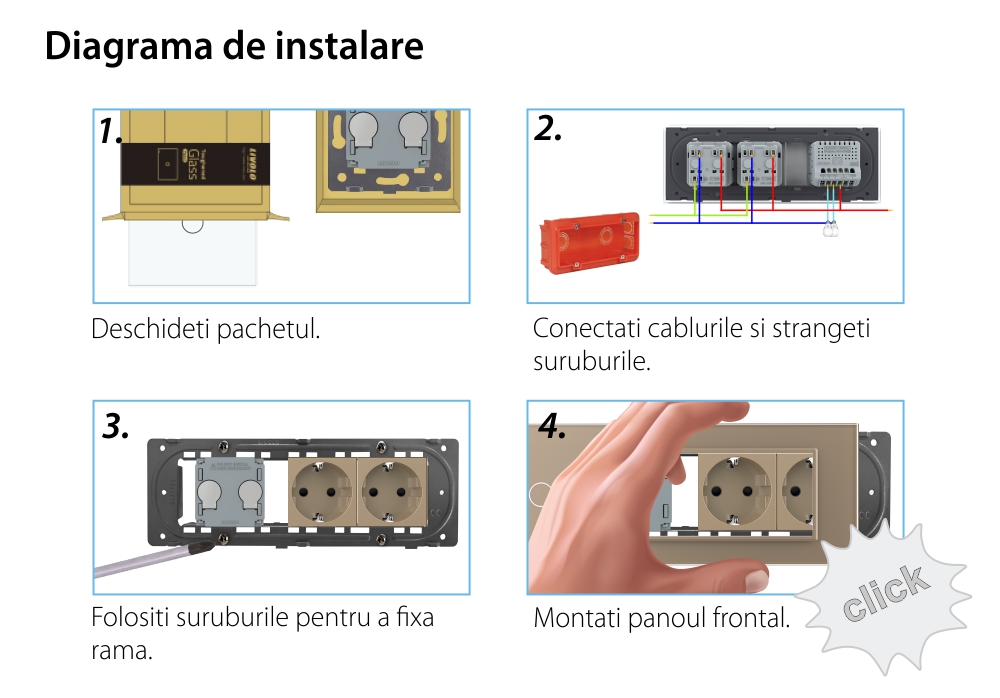 Intrerupator Dublu + 2 Prize LIVOLO cu Rama Din Sticla, Standard Italian, 6M