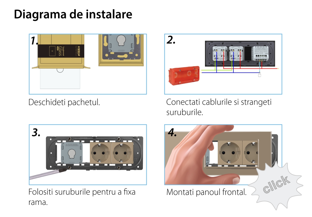 Intrerupator Simplu + 2 Prize LIVOLO cu Rama Din Sticla, Standard Italian, 6M