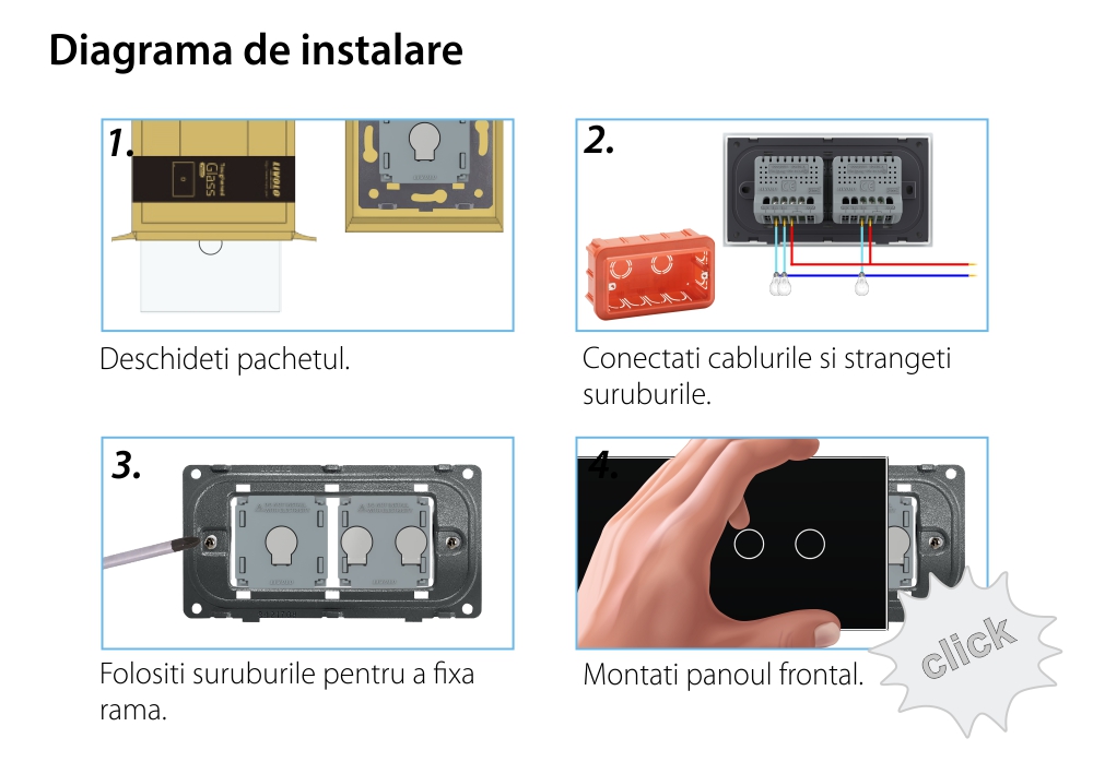 Intrerupator Simplu + Dublu cu Touch LIVOLO cu Rama Din Sticla, Standard Italian, 4M