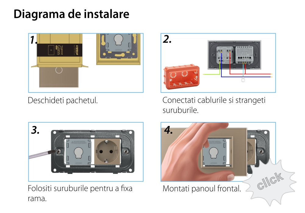 Intrerupator Simplu + Priza LIVOLO cu Rama Din Sticla, Standard Italian, 4M