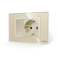 Intrerupator Simplu + Priza cu Rama din Sticla LUXION, Standard Italian, 3M culoare aurie