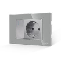 Intrerupator Simplu + Priza cu Rama din Sticla LUXION, Standard Italian, 3M culoare gri