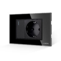 Intrerupator Simplu + Priza cu Rama din Sticla LUXION, Standard Italian, 3M culoare neagra