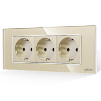 Priza Tripla cu Rama din Sticla LUXION, Standard Italian, 6M culoare aurie