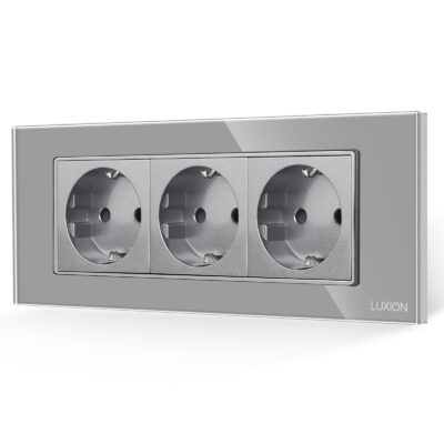 Priza Tripla cu Rama din Sticla LUXION, Standard Italian, 6M culoare gri