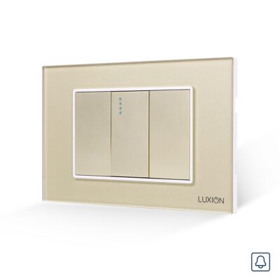 Intrerupator cu Revenire (Sonerie) Mecanic 1M si 2 Taste False LUXION cu Rama din Sticla, Standard Italian, 3M culoare aurie