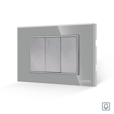 Intrerupator cu Revenire (Sonerie) Mecanic 1M si 2 Taste False LUXION cu Rama din Sticla, Standard Italian, 3M culoare gri