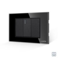 Intrerupator cu Revenire (Sonerie) Mecanic 1M si 2 Taste False LUXION cu Rama din Sticla, Standard Italian, 3M culoare neagra