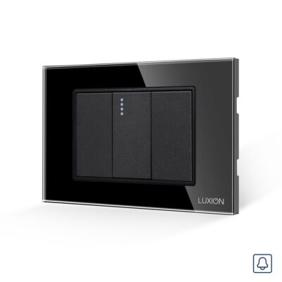 Intrerupator cu Revenire (Sonerie) Mecanic 1M si 2 Taste False LUXION cu Rama din Sticla, Standard Italian, 3M culoare neagra