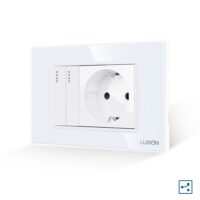 Intrerupator Dublu Cap Scara + Priza cu Rama din Sticla LUXION, Standard Italian, 3M