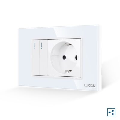 Intrerupator Dublu Cap Scara + Priza cu Rama din Sticla LUXION, Standard Italian, 3M