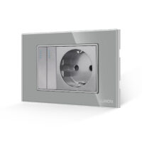 Intrerupator Dublu + Priza cu Rama din Sticla LUXION, Standard Italian, 3M culoare gri
