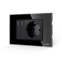 Intrerupator Dublu + Priza cu Rama din Sticla LUXION, Standard Italian, 3M culoare neagra
