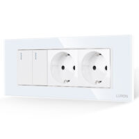 Intrerupator Dublu + 2 Prize cu Rama din Sticla LUXION, Standard Italian, 6M