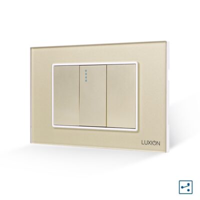 Intrerupator Simplu Cap Scara Mecanic 1M si 2 Taste False LUXION cu Rama din Sticla, Standard Italian, 3M culoare aurie