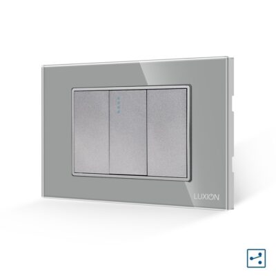 Intrerupator Simplu Cap Scara Mecanic 1M si 2 Taste False LUXION cu Rama din Sticla, Standard Italian, 3M culoare gri