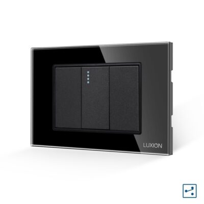 Intrerupator Simplu Cap Scara Mecanic 1M si 2 Taste False LUXION cu Rama din Sticla, Standard Italian, 3M culoare neagra