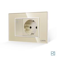 Intrerupator Simplu Cap Scara + Priza cu Rama din Sticla LUXION, Standard Italian, 3M culoare aurie