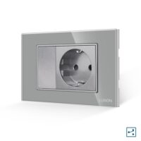 Intrerupator Simplu Cap Scara + Priza cu Rama din Sticla LUXION, Standard Italian, 3M culoare gri