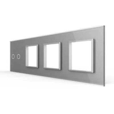 Panou Intrerupator Dublu + 3 Prize LIVOLO din Sticla, Standard German culoare gri