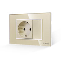 Priza Simpla si 1 Tasta Falsa cu Rama din Sticla LUXION, Standard Italian, 3M culoare aurie