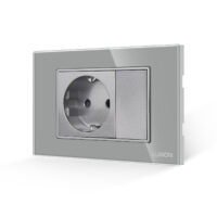 Priza Simpla si 1 Tasta Falsa cu Rama din Sticla LUXION, Standard Italian, 3M culoare gri