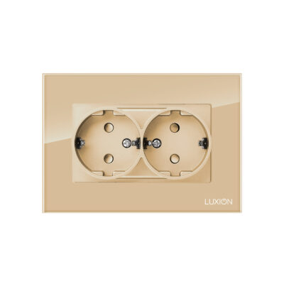 Priza Dubla cu Rama din Sticla LUXION Pentru Doza Simpla culoare aurie