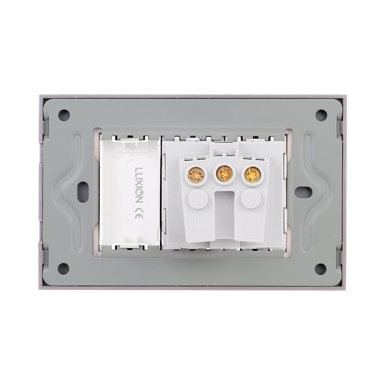 Priza Simpla si 1 Tasta Falsa cu Rama din Sticla LUXION, Standard Italian, 3M