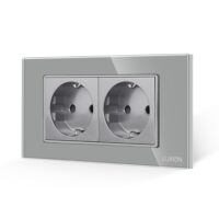 Priza Dubla cu Rama din Sticla LUXION, Standard Italian, 4M culoare gri