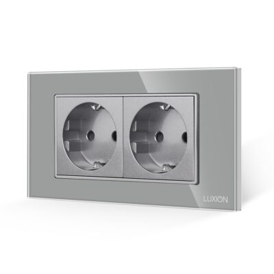 Priza Dubla cu Rama din Sticla LUXION, Standard Italian, 4M culoare gri