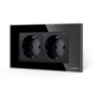 Priza Dubla cu Rama din Sticla LUXION, Standard Italian, 4M culoare neagra
