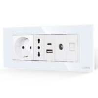 Priza Schuko + Ingusta + Dubla USB + TV + Internet cu Rama Din Sticla LUXION, Standard Italian, 6M