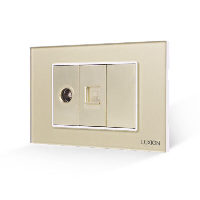 Priza TV + Internet cu Rama din Sticla LUXION, Standard Italian, 3M culoare aurie