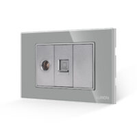 Priza TV + Internet cu Rama din Sticla LUXION, Standard Italian, 3M culoare gri