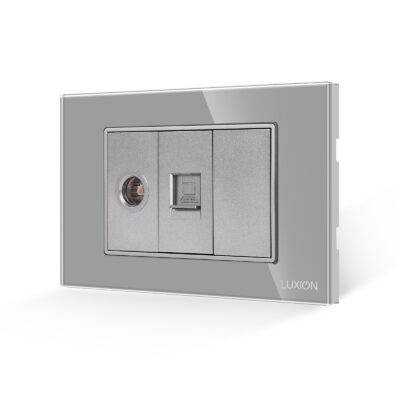 Priza TV + Internet cu Rama din Sticla LUXION, Standard Italian, 3M culoare gri