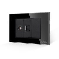 Priza TV + Internet cu Rama din Sticla LUXION, Standard Italian, 3M culoare neagra
