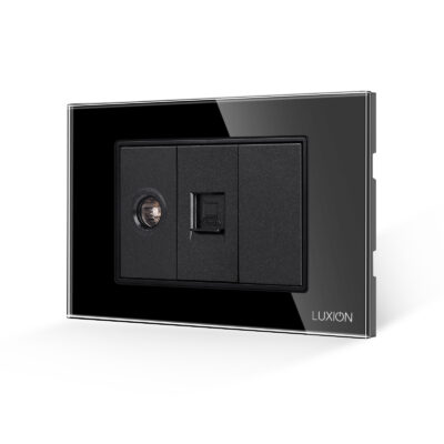 Priza TV + Internet cu Rama din Sticla LUXION, Standard Italian, 3M culoare neagra