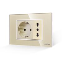 Priza Schuko + Universala Italiana cu Rama din Sticla LUXION, Standard Italian, 3M culoare aurie