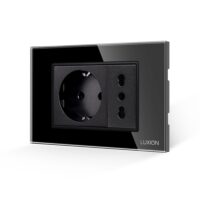 Priza Schuko + Universala Italiana cu Rama din Sticla LUXION, Standard Italian, 3M culoare neagra