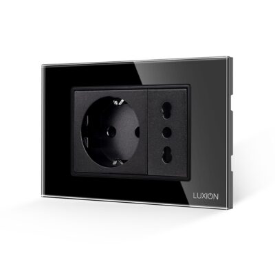 Priza Schuko + Universala Italiana cu Rama din Sticla LUXION, Standard Italian, 3M culoare neagra
